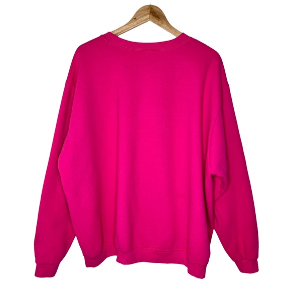 Y2K Hot Pink Crewneck Sweatshirt with Bible Verse "Love is from God" -John 4:7" - Picture 2 of 3